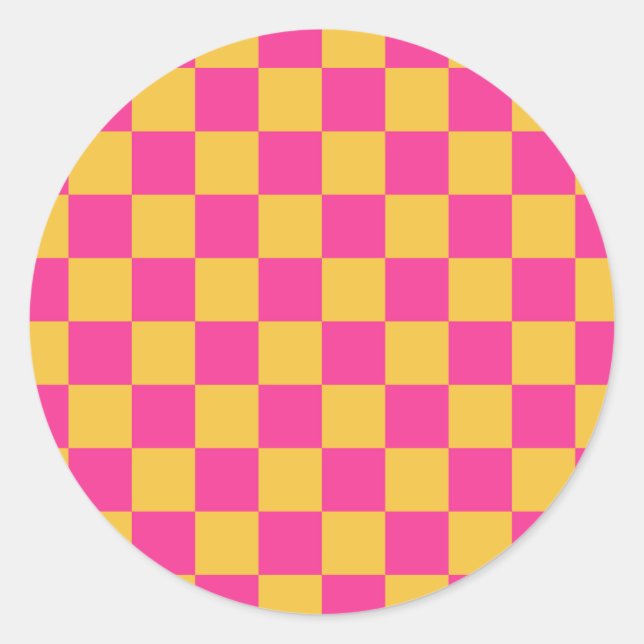 Pegatina Redonda Pink and Yellow Checkerboard (Anverso)