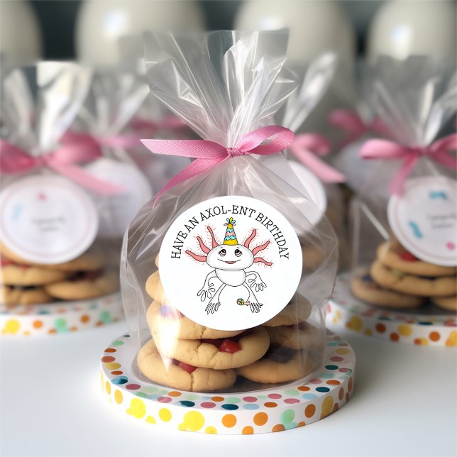 Pegatina Redonda Pink Axolotl Feliz cumpleaños (Subido por el creador)