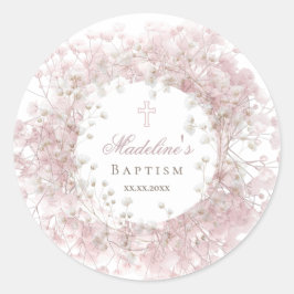 Pegatina Redonda pink baby's breath Baptism
