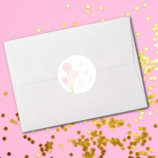 Pegatina Redonda Pink Balloons Girl Baby Shower (Subido por el creador)