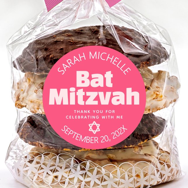 Pegatina Redonda Pink Bat Mitzvah Audaz Typografía Guay Retro Groov (Subido por el creador)