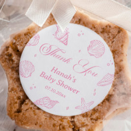 Pegatina Redonda Pink Beach Coastal Baby Shower Thank You 