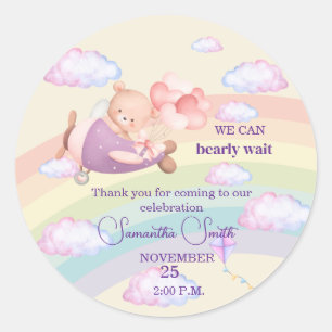 Pegatina Redonda Pink Bear Pastel Airplane Balloon 