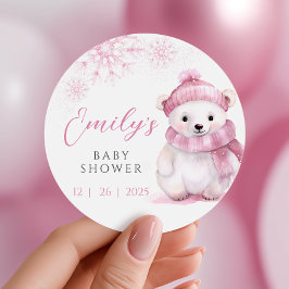 Pegatina Redonda Pink Bearly Wait Baby Shower Stickers