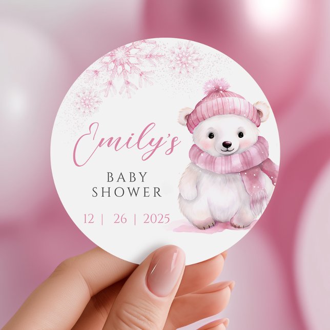 Pegatina Redonda Pink Bearly Wait Baby Shower Stickers (Subido por el creador)