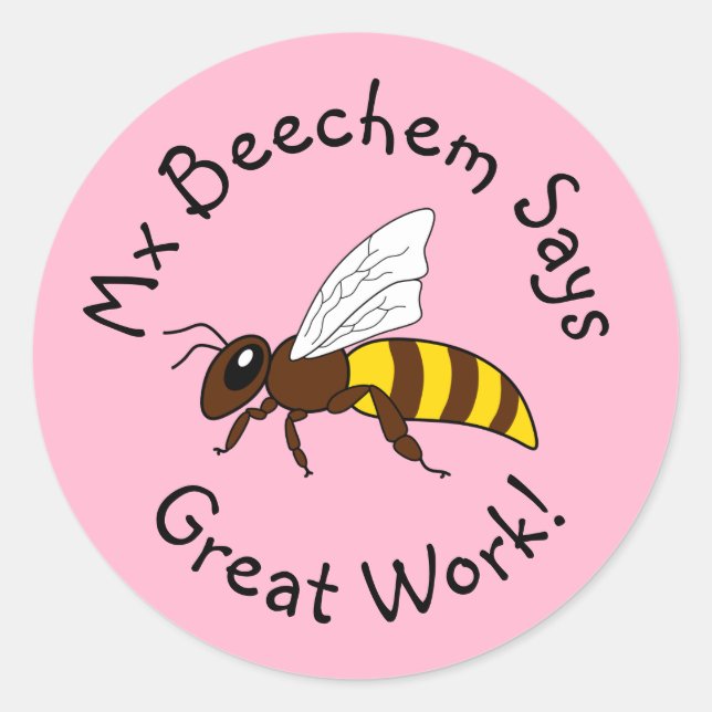 Pegatina Redonda Pink Bee Great Work Pegatinas (Anverso)