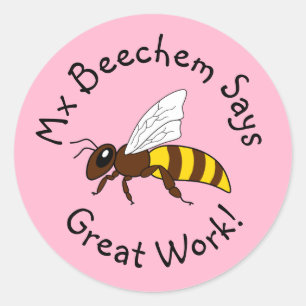 Pegatina Redonda Pink Bee Great Work Pegatinas