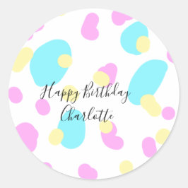 Pegatina Redonda Pink blue yellowhappy birthday kids shapes abstrac