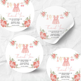 Pegatina Redonda Pink Boho Floral Baby Shower