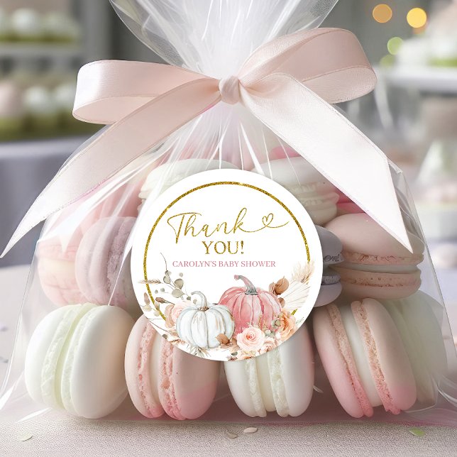 Pegatina Redonda Pink Boho Pumpkin Baby Shower (Subido por el creador)