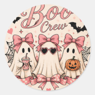 Pegatina Redonda Pink Boo Crew Fantasmas de Halloween Chicas Lindas