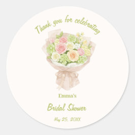 Pegatina Redonda pink bouquet Bridal Shower
