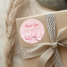 Pegatina Redonda Pink Bow Baby Girl with Polka Dot