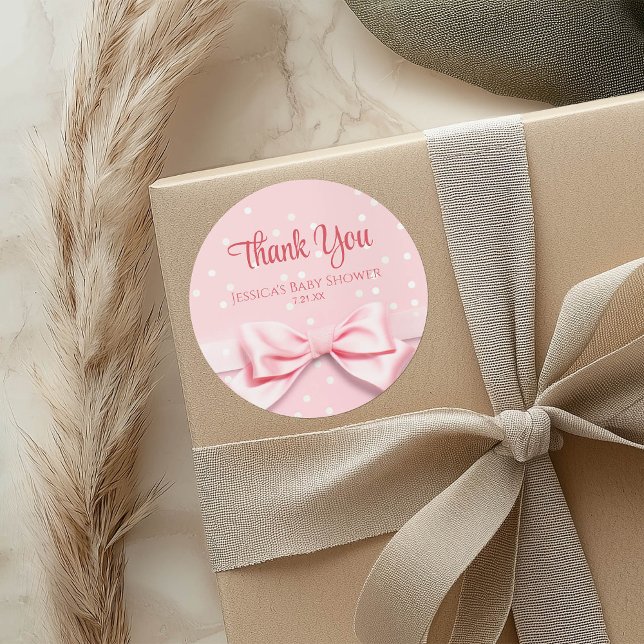 Pegatina Redonda Pink Bow Baby Girl with Polka Dot (Subido por el creador)