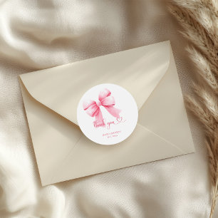 Pegatina Redonda Pink Bow Baby Shower