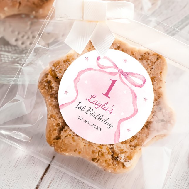 Pegatina Redonda Pink Bow Boutique Primer Fiesta de cumpleaños (Subido por el creador)