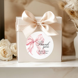 Pegatina Redonda Pink Bow Bridal Shower Thank You, Favor Tags
