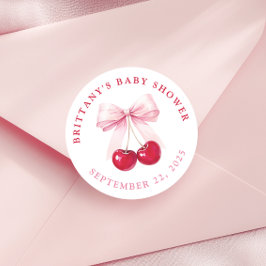 Pegatina Redonda Pink Bow Cherry Baby Shower Round Stickers
