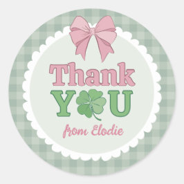 Pegatina Redonda Pink Bow Clover Lucky One Thank You