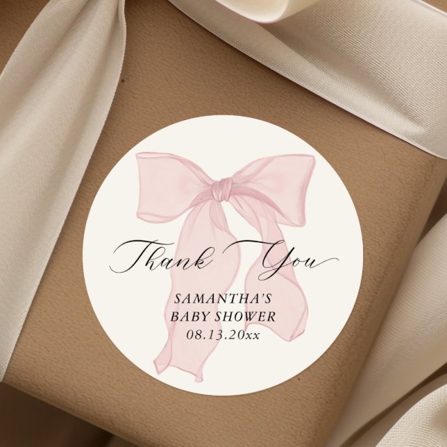 Pegatina Redonda Pink Bow Coquette Baby Shower (Subido por el creador)