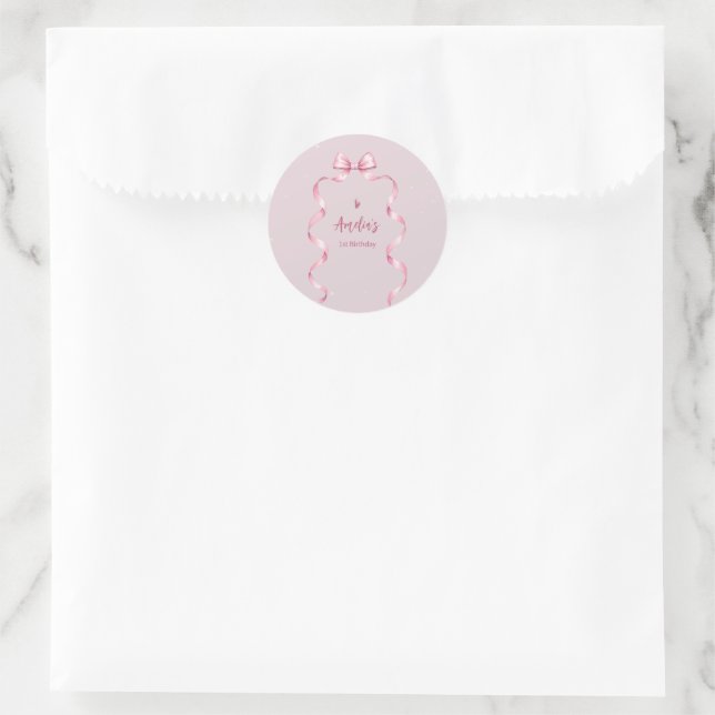 Pegatina Redonda Pink Bow Coquette Birthday  (Bolso)
