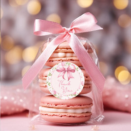 Pegatina Redonda Pink Bow Coquette Gracias