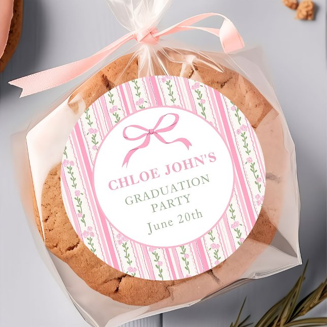 Pegatina Redonda Pink Bow Floral Graduation (Subido por el creador)