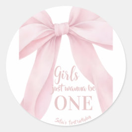 Pegatina Redonda Pink Bow Girl First Birthday