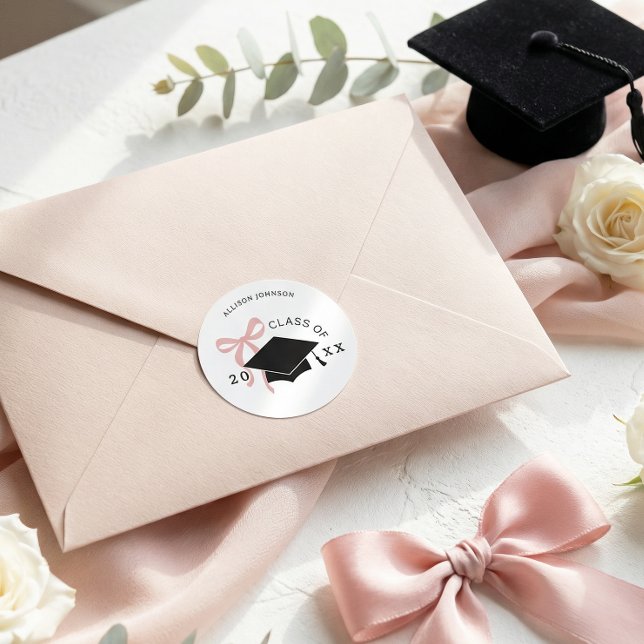 Pegatina Redonda Pink Bow Graduation Envelope Seal (Subido por el creador)