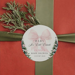 Pegatina Redonda Pink Bow It's Cold Outside Baby Shower Sticker