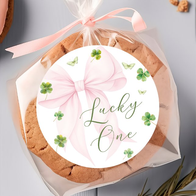 Pegatina Redonda Pink Bow Lucky One 1st Birthday Sticker (Subido por el creador)