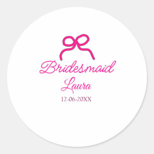 Pegatina Redonda PINK BOW minimaladd nombre de dama de honor año de