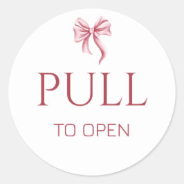 Pegatina Redonda Pink Bow Pull to Open Door Sign