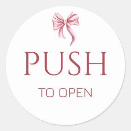 Pegatina Redonda Pink Bow Push to Open Door Sign
