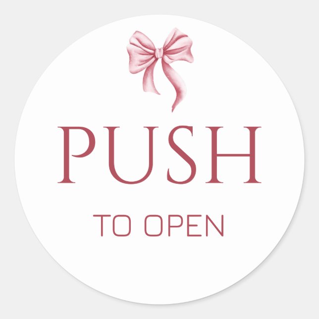 Pegatina Redonda Pink Bow Push to Open Door Sign (Anverso)
