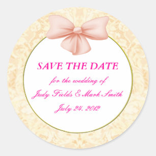 Pegatina Redonda Pink Bow Save The Date Pegatinas