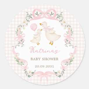 Pegatina Redonda Pink Bow Silly Goose Coquette Floral Baby Shower