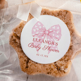 Pegatina Redonda Pink Bow Squerido Baby Shower Favor