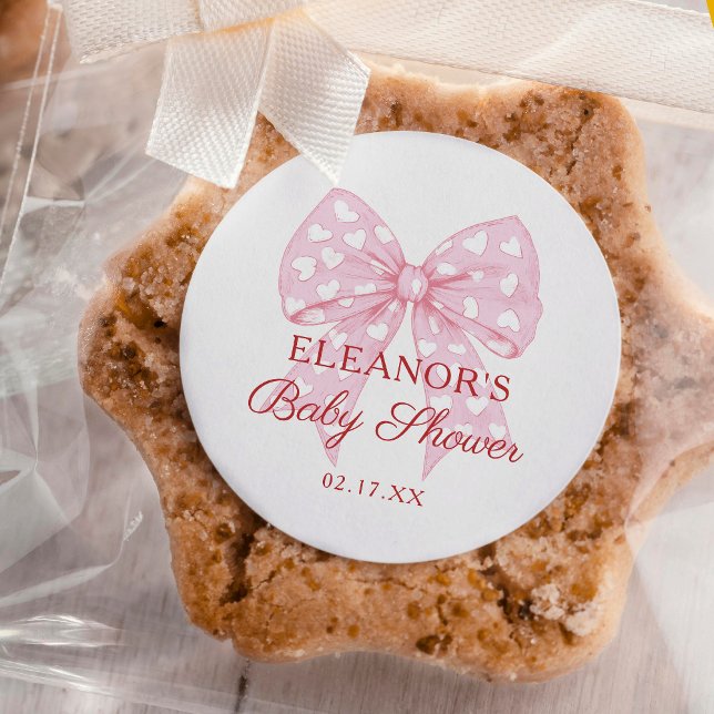 Pegatina Redonda Pink Bow Squerido Baby Shower Favor (Subido por el creador)