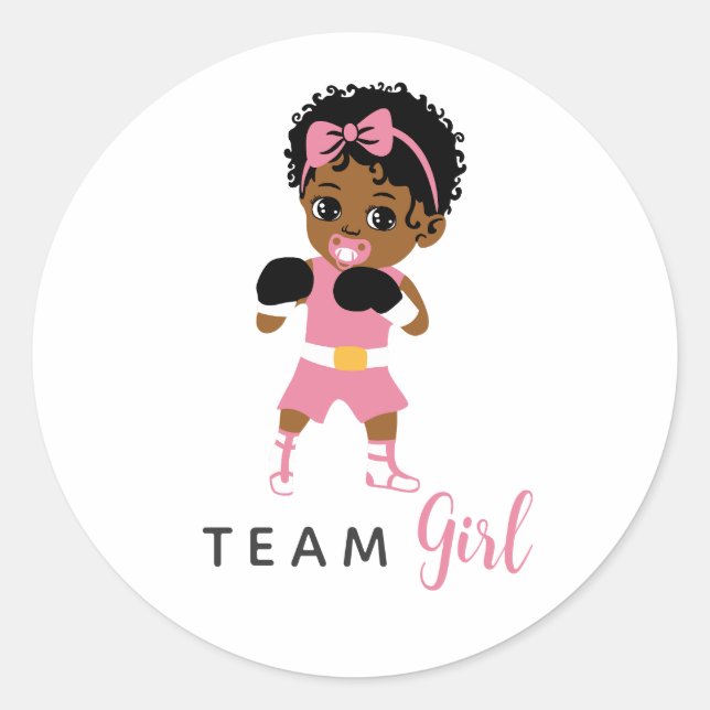 Pegatina Redonda Pink Boxing Team Girl Sticker for Gender Reveal (Anverso)