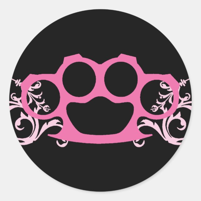 Pegatina Redonda Pink Brass Knuckles (Anverso)