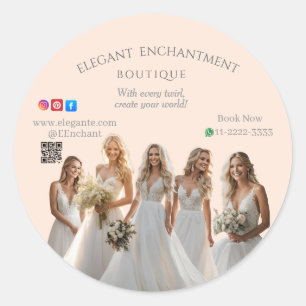 Pegatina Redonda Pink Bridal Bliss Celebrate Love Happiness Wedding