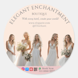 Pegatina Redonda Pink Bridal Bliss Celebrate Love Happiness Wedding