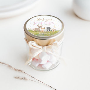 Pegatina Redonda Pink Brown Watercolor Woodland Animals