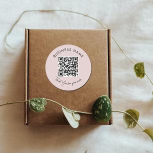 Pegatina Redonda Pink Business Gracias Paquetes Producto Código QR