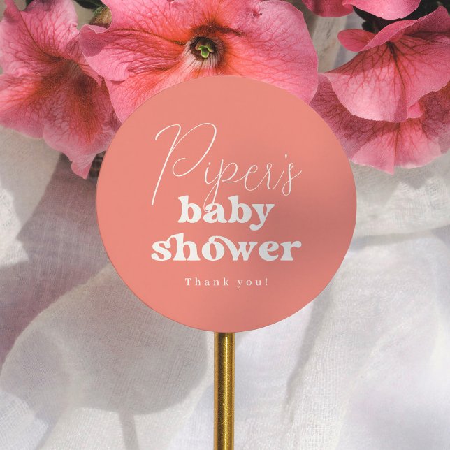 Pegatina Redonda Pink Calligraphy Retro Girl Baby Shower Thank You (Subido por el creador)
