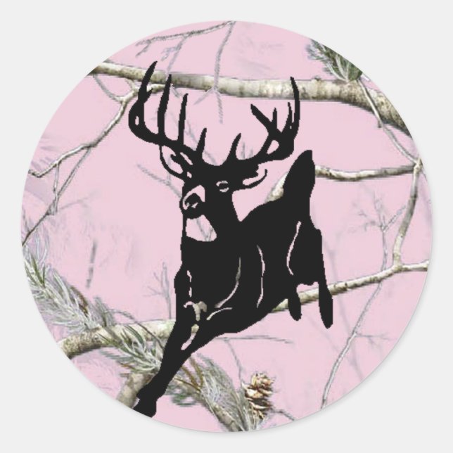 Pegatina Redonda Pink Camo corriendo buck (Anverso)