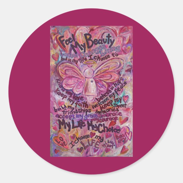 Pegatina Redonda Pink Cancer Angel Poem Personalizados Pegatinas Ar (Anverso)