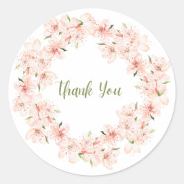 Pegatina Redonda Pink Cherry Blossom Wreath Thank You Sticker
