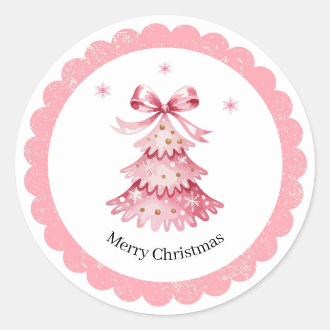 Pegatina Redonda Pink Christmas Tree Sticker Pack Merry Christmas (Anverso)
